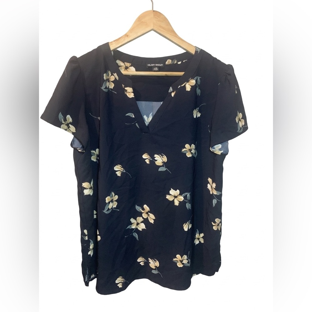 Hilary Radley Navy Floral Blouse